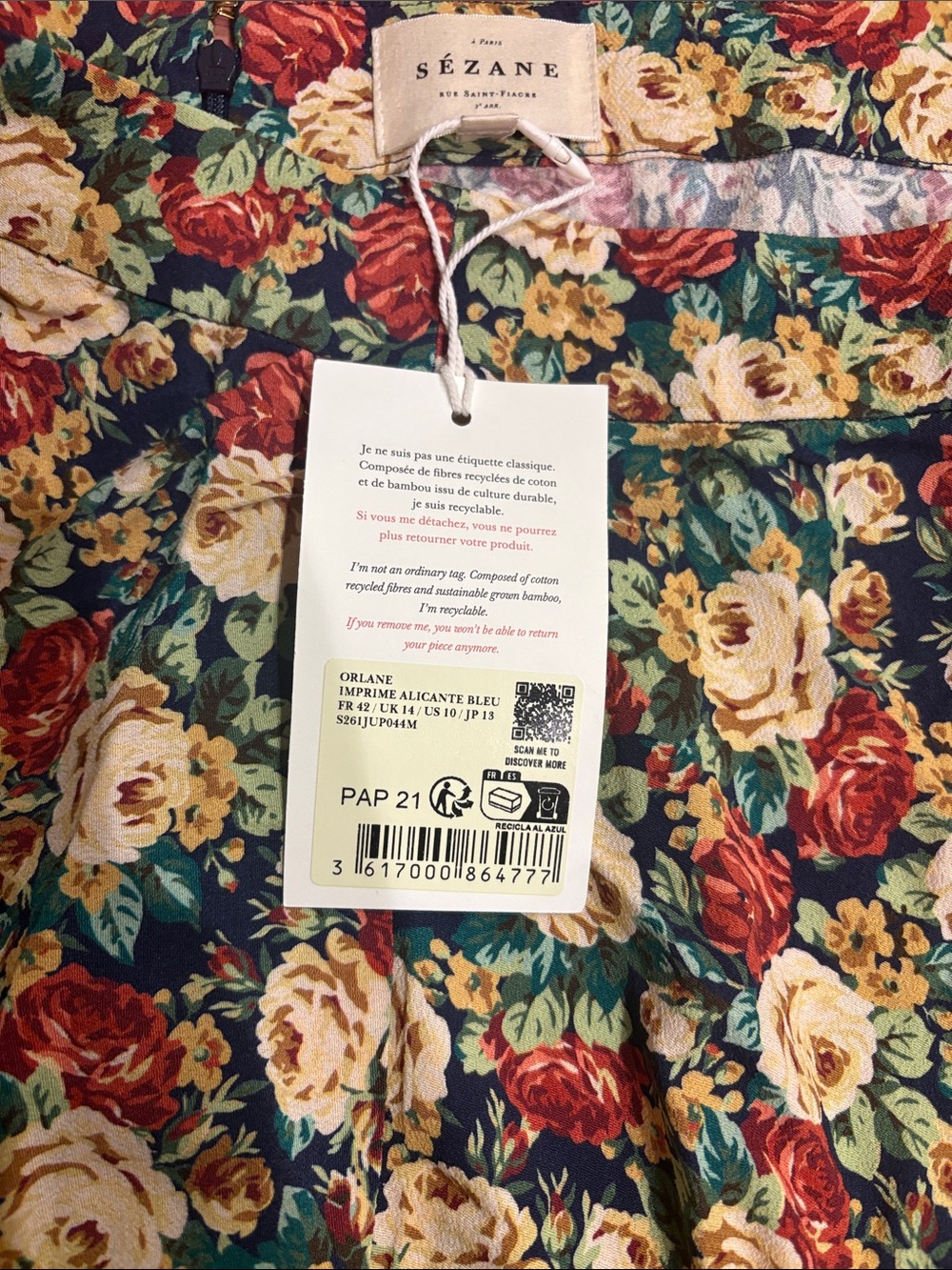 NWT SEZANE ORLANE SKIRT ALICANTE BLUE PRINT - Picture 3 of 4